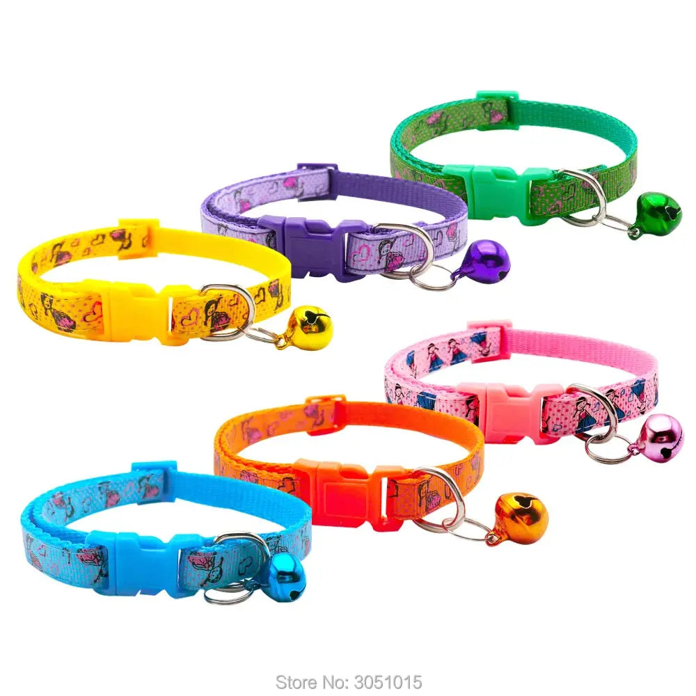 Wholesale 100X Delicate Girl Casual Nylon Dog Collar Neck Strap Fashion Adjustable Bell Pet Dog Collar Basic Halter Harnesses