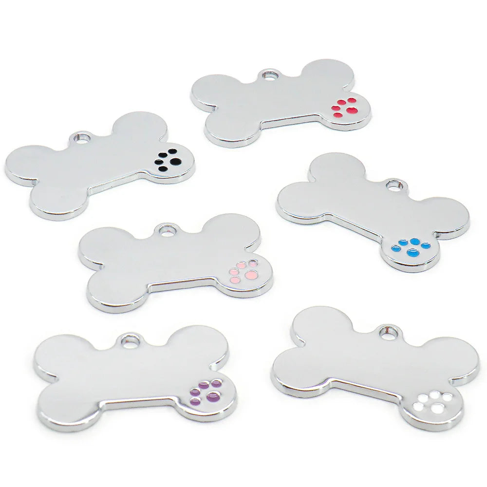 20Pcs DOG ID TAG Bone Paw Shape Charms Dog Bone Tag Dogs NamePlate Silver Pendants DIY Making Laser engraving Findings Jewelry