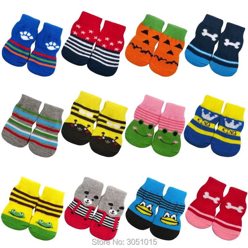 50 lots Hot Selling pet Knits dog Sock 4 PCS/set Small Pet Dog Doggy Shoes Lovely Soft Warm Knitted Socks Anti Slip Skid Bottom