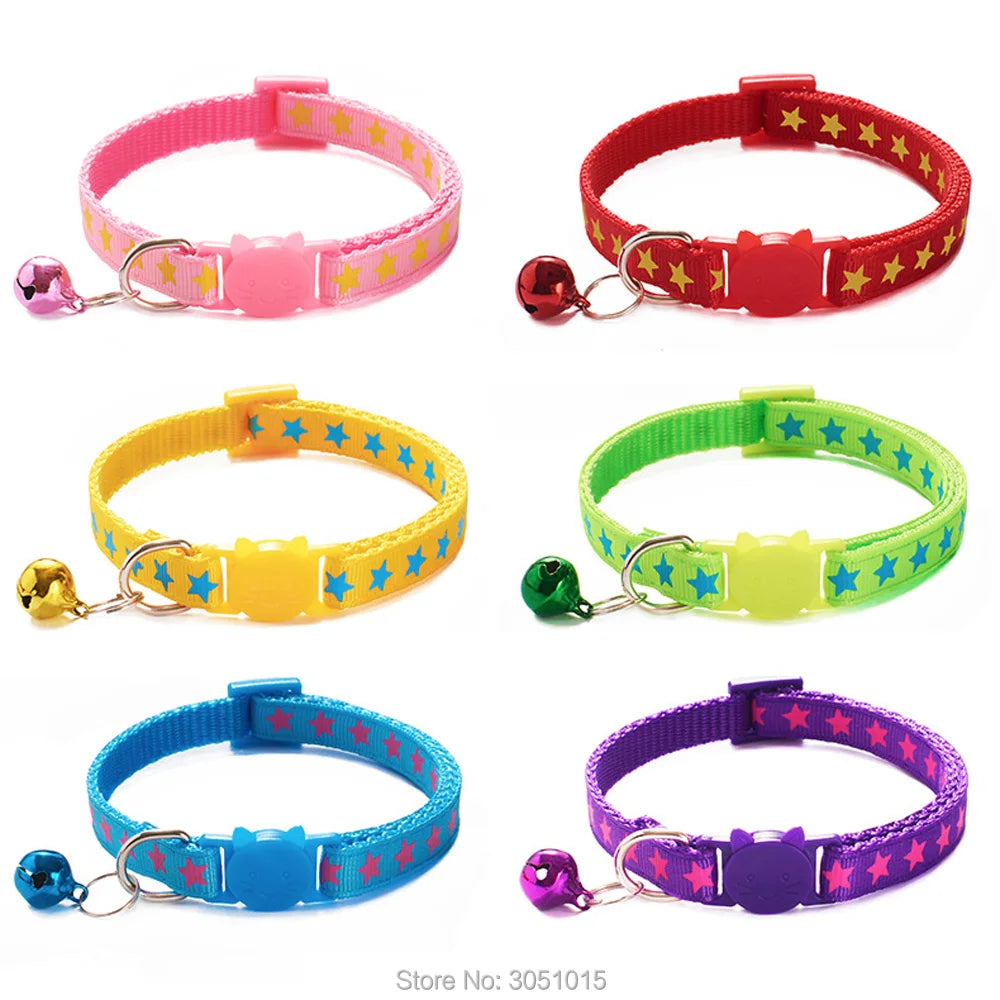 100 pcs Coloful Pet Supplies Star Cat Collar Buckle Collar Cat Pet Supplies Cat Accessories Collar With Bell Adjustable Puppy Id