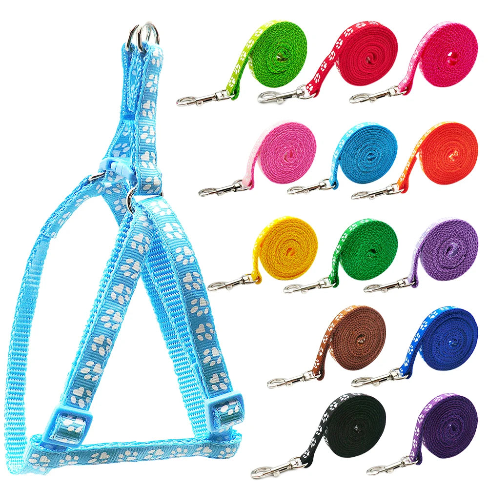 24Sets Adjustable Pet Dog Colorful Harness Set Dog Leashes Printed Paw Dog Cat Lead Leash Training Walking Pet Supplies Walking