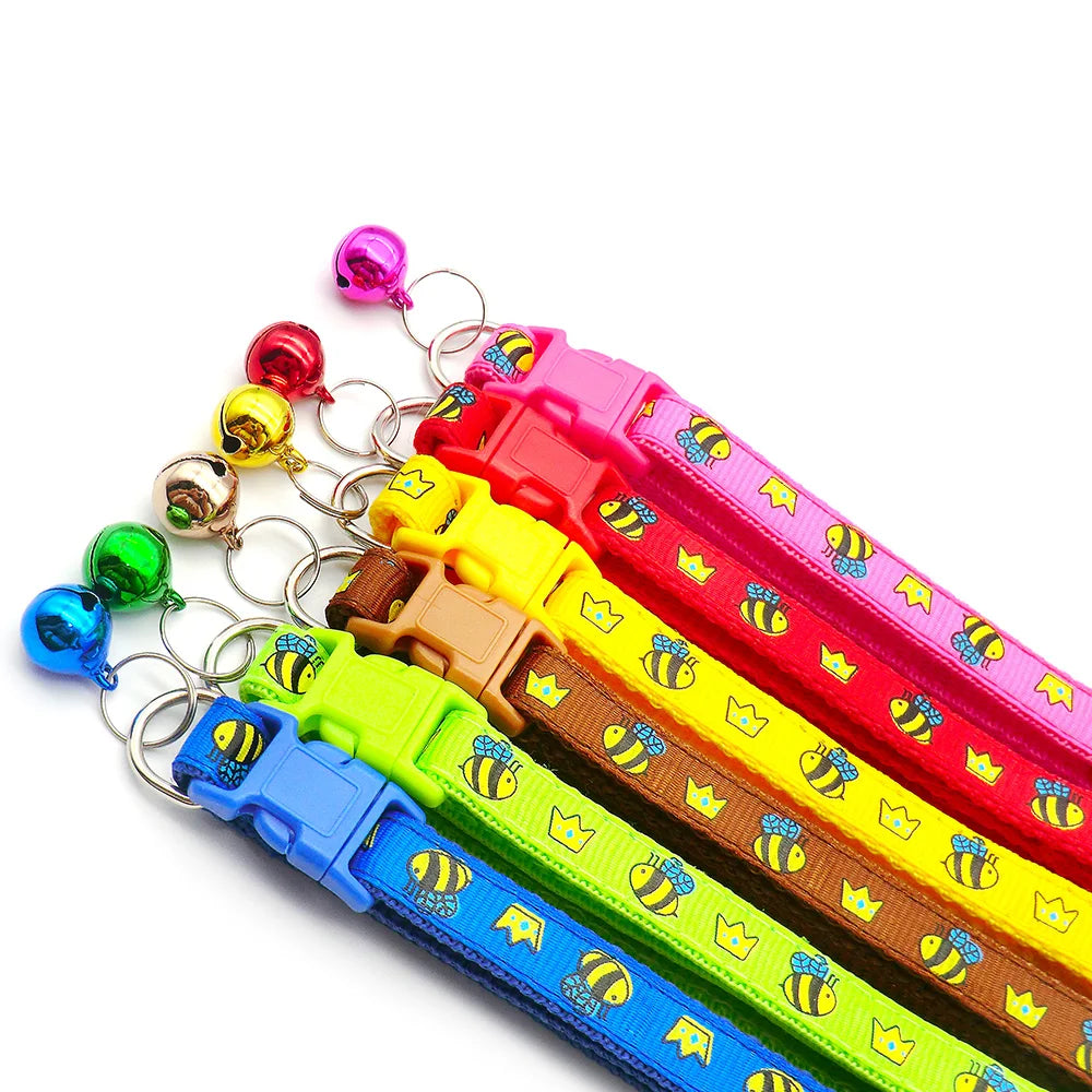 100pcs Colorful Cat Necklace Animal print Cat Collar With Bell Adjustable Buckle Collar Cat Pet Supplies Cat Puppy Pet Supply