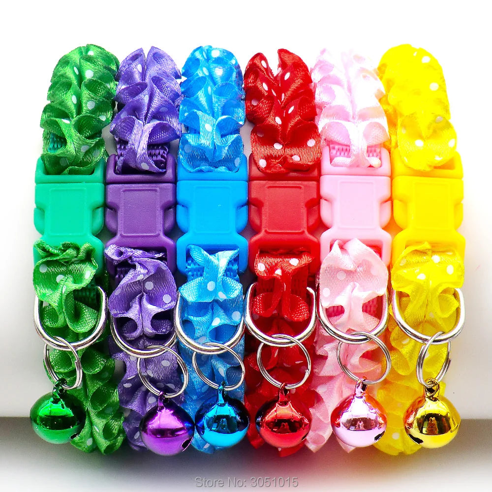 Wholesale 100Pcs Colorful Lovely Small Pet Collar Polyester Fabric With Bell Kitten Puppy Chain Dog Cat Collar Pets Accessories