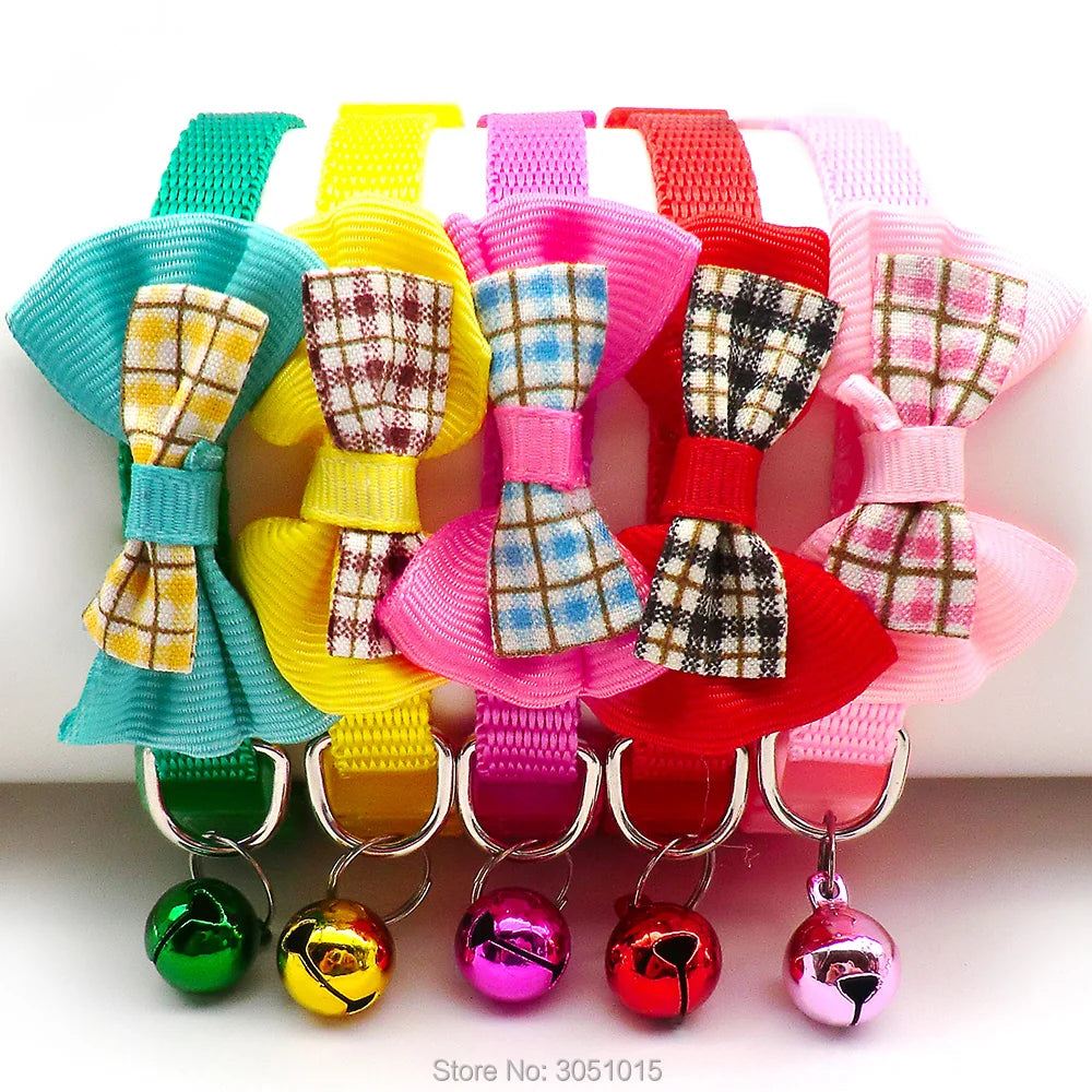 24Pc Pet Dog Collar Adjustable Buckles Adjustable Polyester Dog Collars Pet Collars With Bowknot Bells Charm Necklace Strap