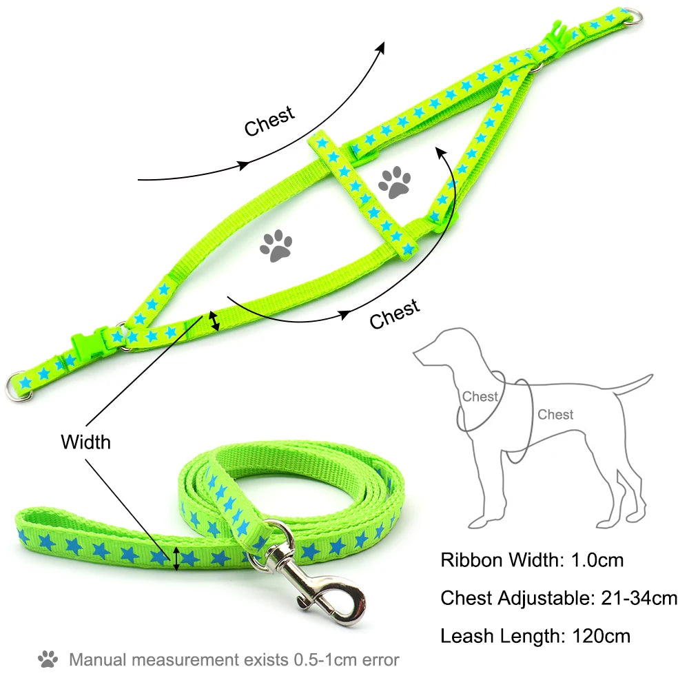 24 Set Dog Rope Cartoon Pet supplies Small Dog Cat Harness Leash Adjustable Vest Collar Puppy Outdoor Walking Adjustable Pet