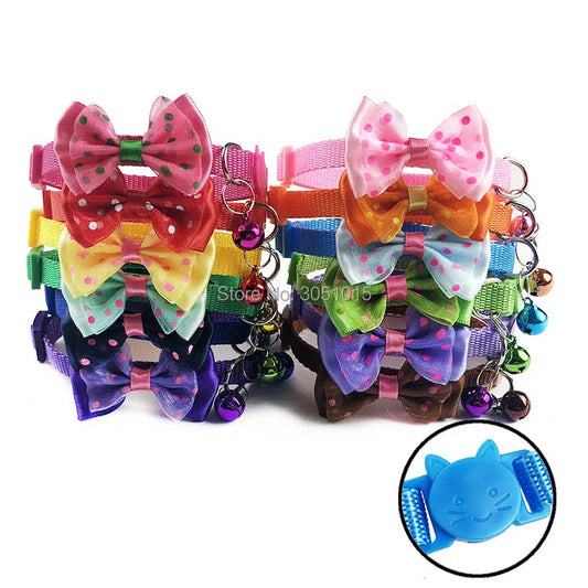 Wholesale 100Pcs Dog Collars Candy Color Adjustable Bow Tie with Bell Bowknot Collar Necktie For Puppy Kitten Dog Cat Pet Shop