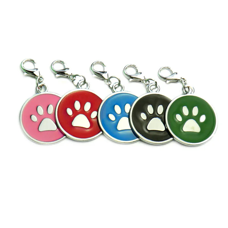 Wholesale 100pcs Paw Shape Dog Collar Alloy  Cat Tag Pet Collar Keyrings Accessories ID tag Name Telephone Personalized Plate