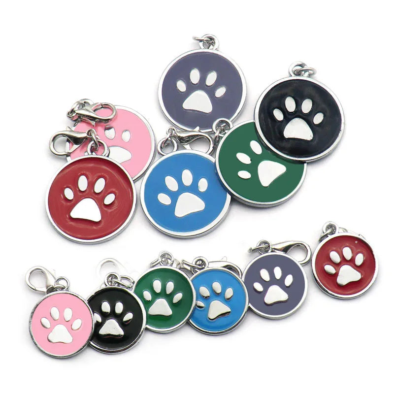 Wholesale 100pcs Paw Shape Dog Collar Alloy  Cat Tag Pet Collar Keyrings Accessories ID tag Name Telephone Personalized Plate