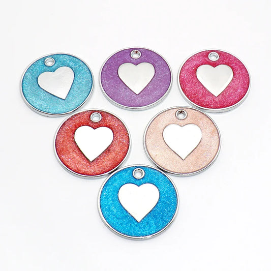 Wholesale 100Pcs Round Pet ID Tag Dog Tags Name Custom Engraving Personalised ID Tag For Dog Collar Heart Pet Tags Pet  Shop