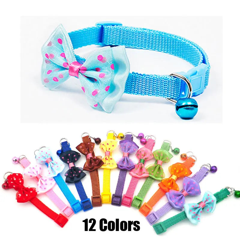 24pcs Easy Wear Cat Dog Pet Bow Collar with Bell Adjustable Cat Puppy Pet Supplies Accessories Small Dog Chihuahua Buckle tag