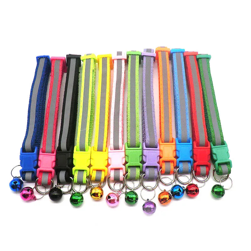 Wholesale 100Pcs Reflective Puppy Cat Collar Adjustable Lovely Dog Collars Pets Collars Dog Tag with Bells Pet Supplies