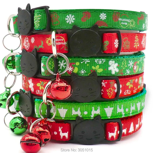 100pcs Christma Safety Release Festives Gifts Cat Kitten Collar  Adjustable Buckle Collar Tape Pet Christmas Series Cat Dog Neck