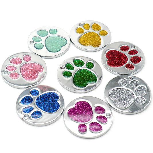 Wholesale 20Pcs Paw Shape Personalized Dog Tag Laser Engraving 8 colors Dog Name Tag Pet Id Tag Dog Customized Products