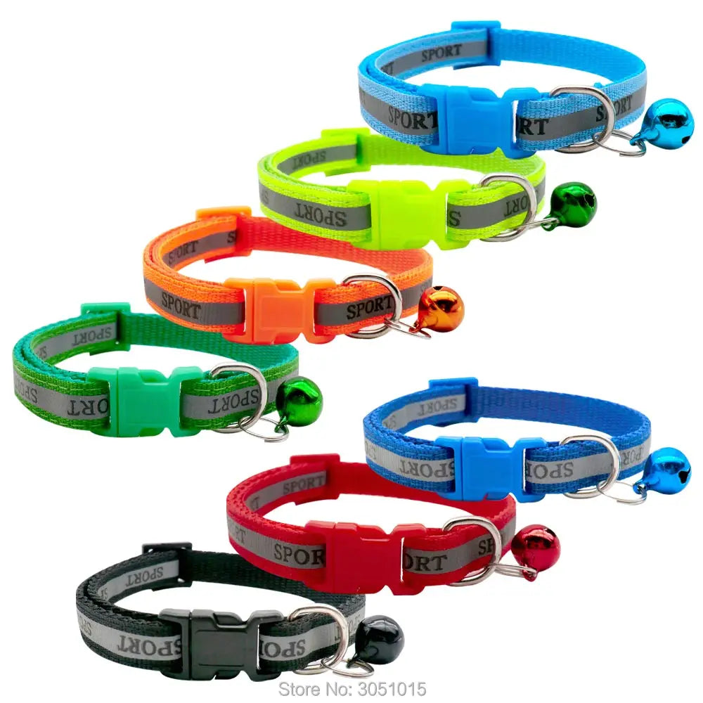 Wholesale 100 Pcs Sport Adjustable Reflective Collar With Bell Buckle Collars For Cat Puppy Pet Supplies Cat Dog Accessories