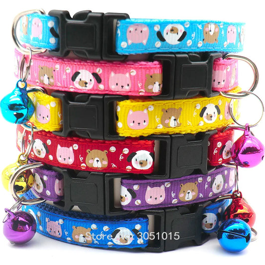 100pcs Color Pet Collar Cat Dog With Bell Adjustable Buckle Cat Pet Supplies Cat Accessories Collar  Pet ID tag Leash