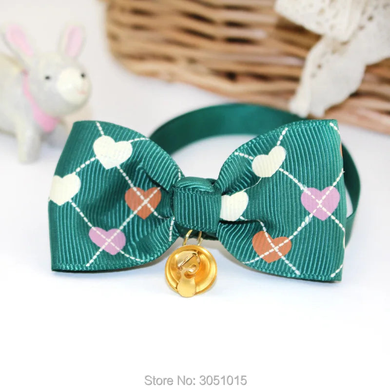 Wholesale 100 Pcs Heart Small Dog Collars Cotton Bowknot Necklace Bulldog Chihuahua Bow Tie Puppy Cats Party Bandana Pet Collar