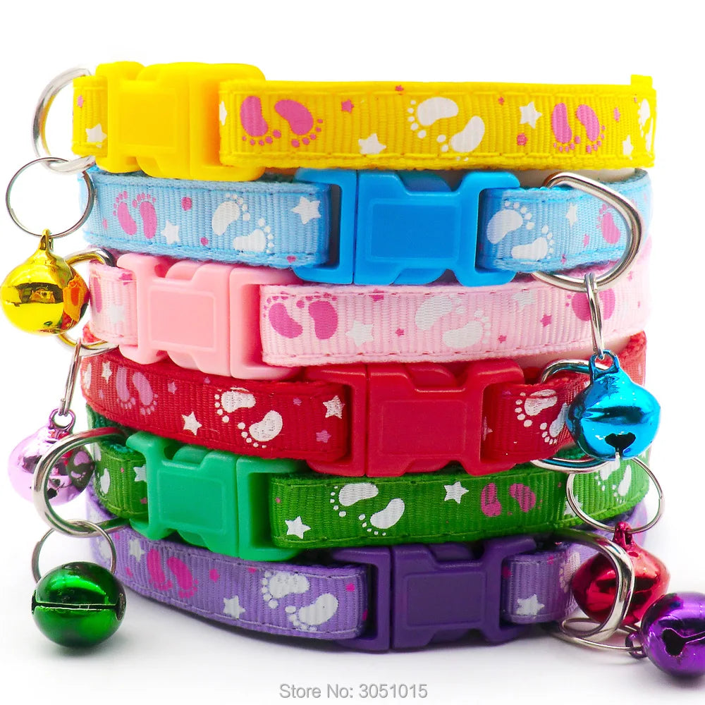 Wholesale 100 Pcs Cute  Footprint Dog Collar Necklace Buckle Adjuatable Cat Dogs Collars Puppy Collar With Bell Pet Supplies