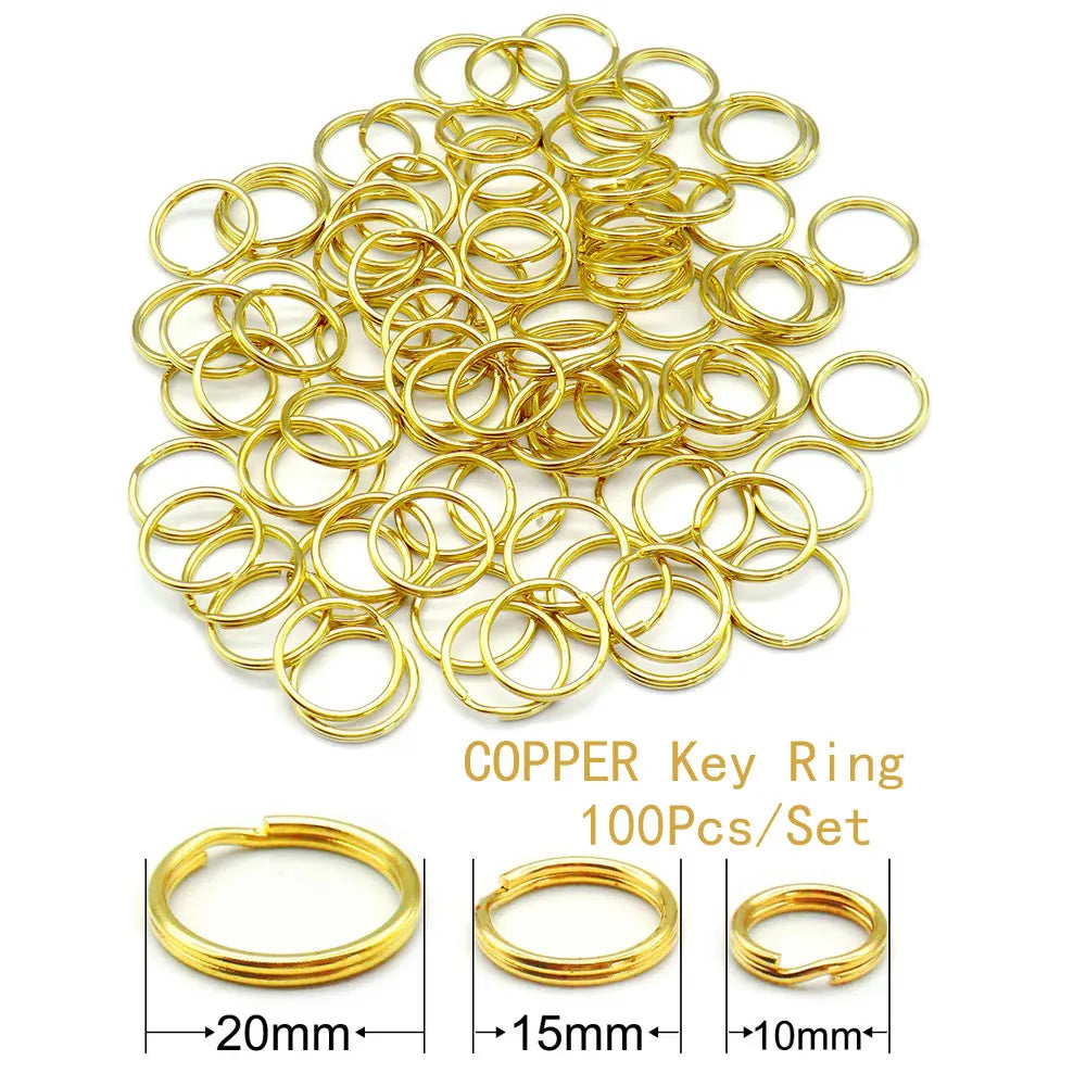 100pcs 10mm 15mm 20mm Golden Copper Keychain Small Pet Dog ID Tag Collar Accessories Cats Dog Name Plate Round Split Ring Key