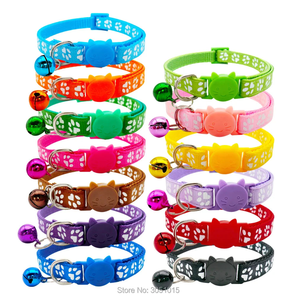 24pcs Pet dog Paw Collar-Cute New small pets Accessories Wholesale Kitty Collars with safety Cat Designed Buckle Colorful Bells