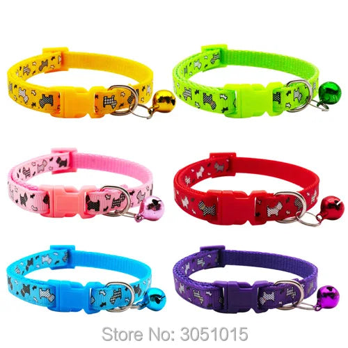 Wholesale 100Pcs Small Cats Dog Collars With Bell Cat Pet Collar can Adjustable Dog Puppy Bling Prints Accessorie pet shop