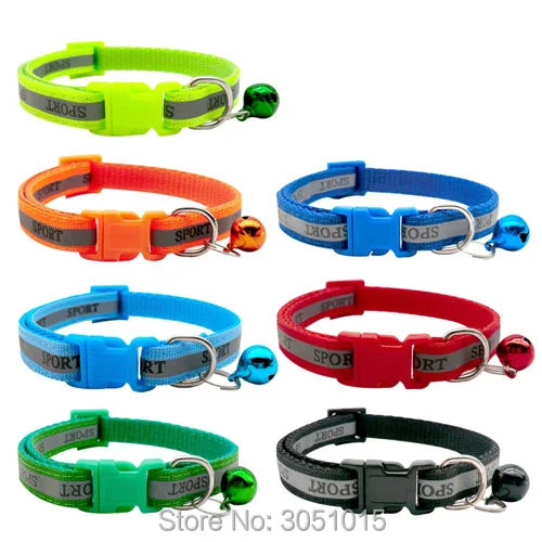 Wholesale 100 Pcs Sport Adjustable Reflective Collar With Bell Buckle Collars For Cat Puppy Pet Supplies Cat Dog Accessories