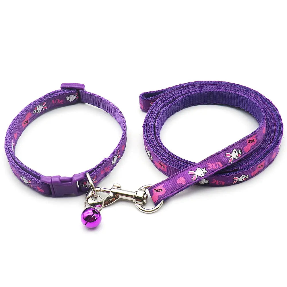 24pcs Dog Cat Collar Leash Adjustable Pet Collar Lead with Bell for Rabbit Puppy Cat Pet Products Outdoor Walking Poodle Terier