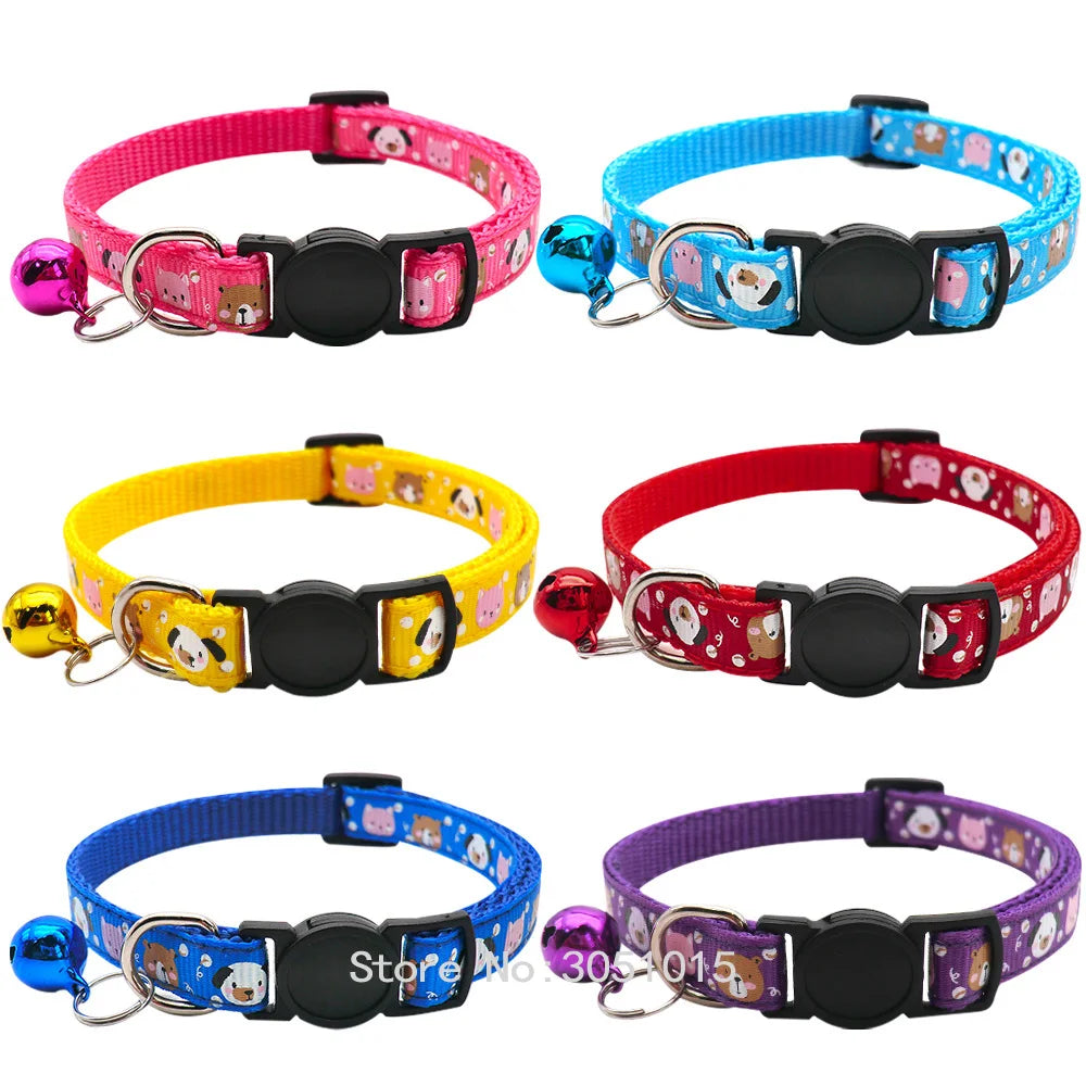 100pcs Cloth Lovely Collar With Bells Cute Cartoon Pattern Collar For Dogs Cats Decor Durable Pet Supplies Dog ID Accessories