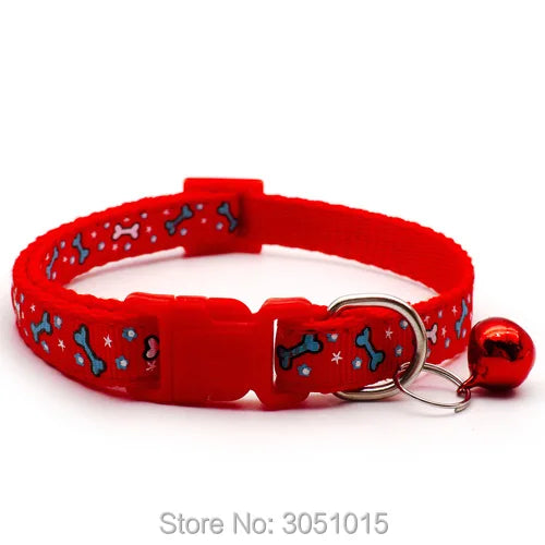 Wholesale 100 X Adjustable Cat Leash Collars with Bell Neck Strap Cat Pet Dog Collar Collars Cat Bone Print Basic Collar