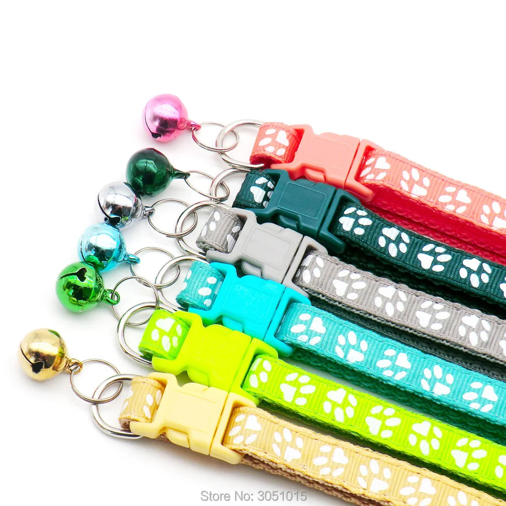 Wholesale 100PCS Rainbow colors Pet cat collar with bell Cats Necklace safety dog collar chain plate decoration chihuahua puppy