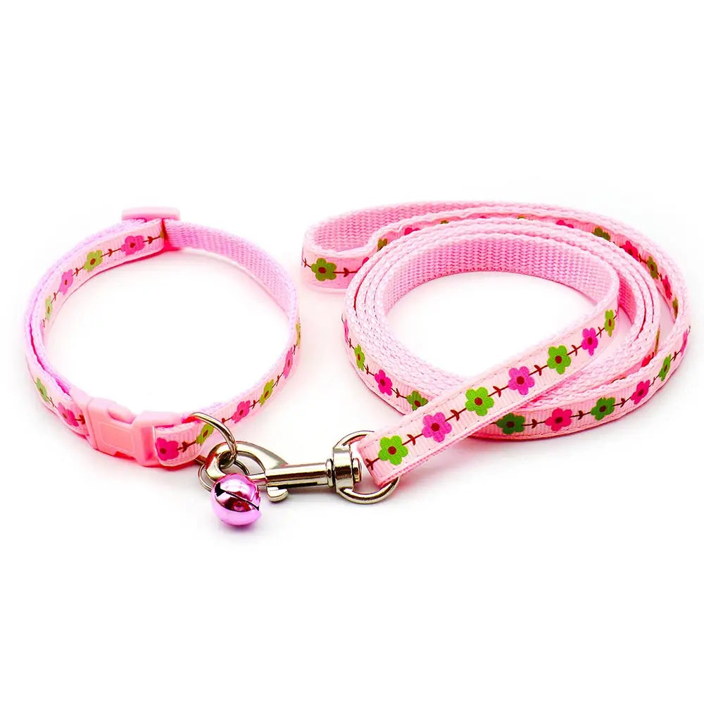 24 Sets Adjustable Dog Collar Leash Walk the dog Set for Small Dogs Cats Colorful Printed Dog Traction Rope Pets Pet Accessories