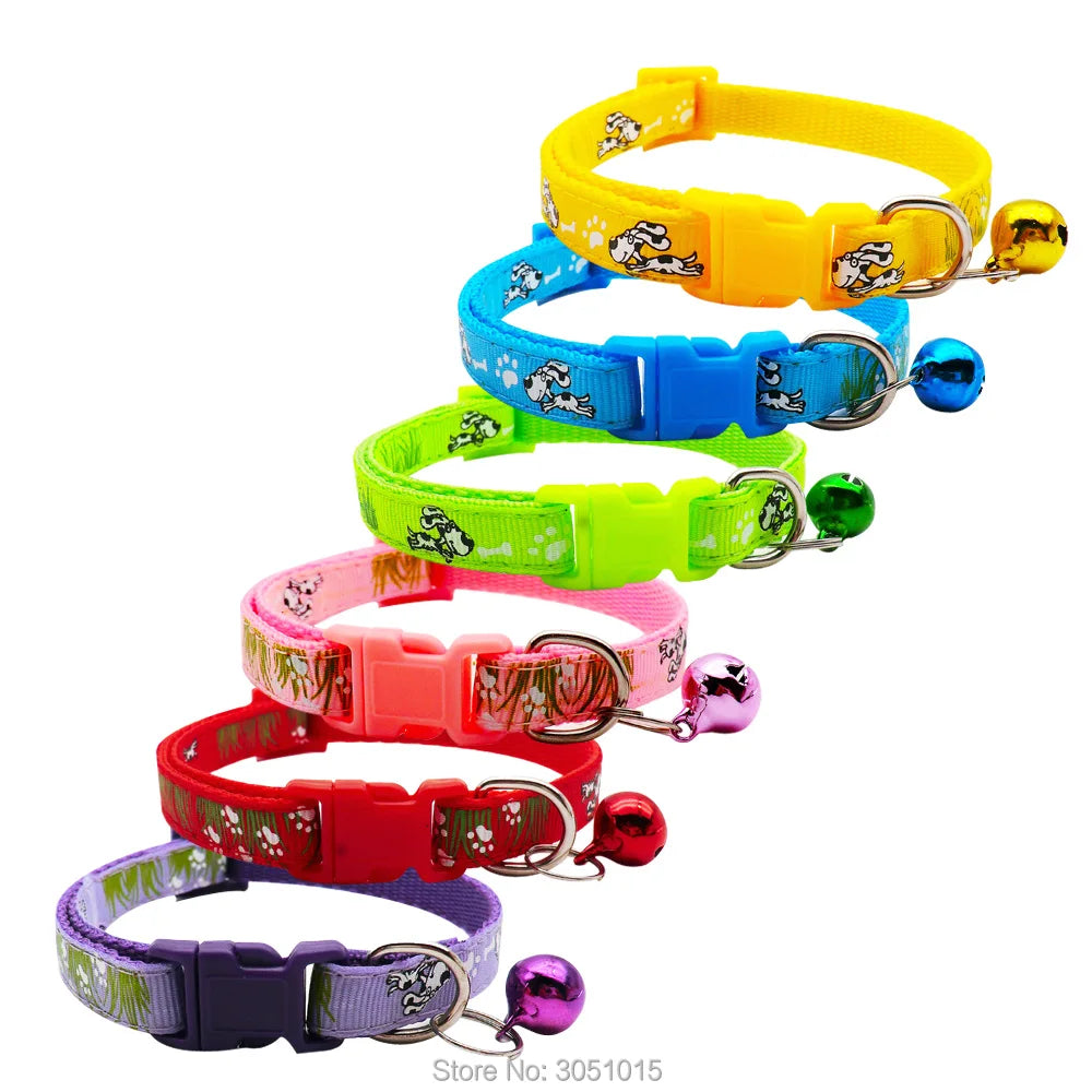 wholesale 100Pcs Adjustable Dog Collars Pet Collars With Bells Charm Necklace Collar For Little Dogs Cat Collars Pet Supplies