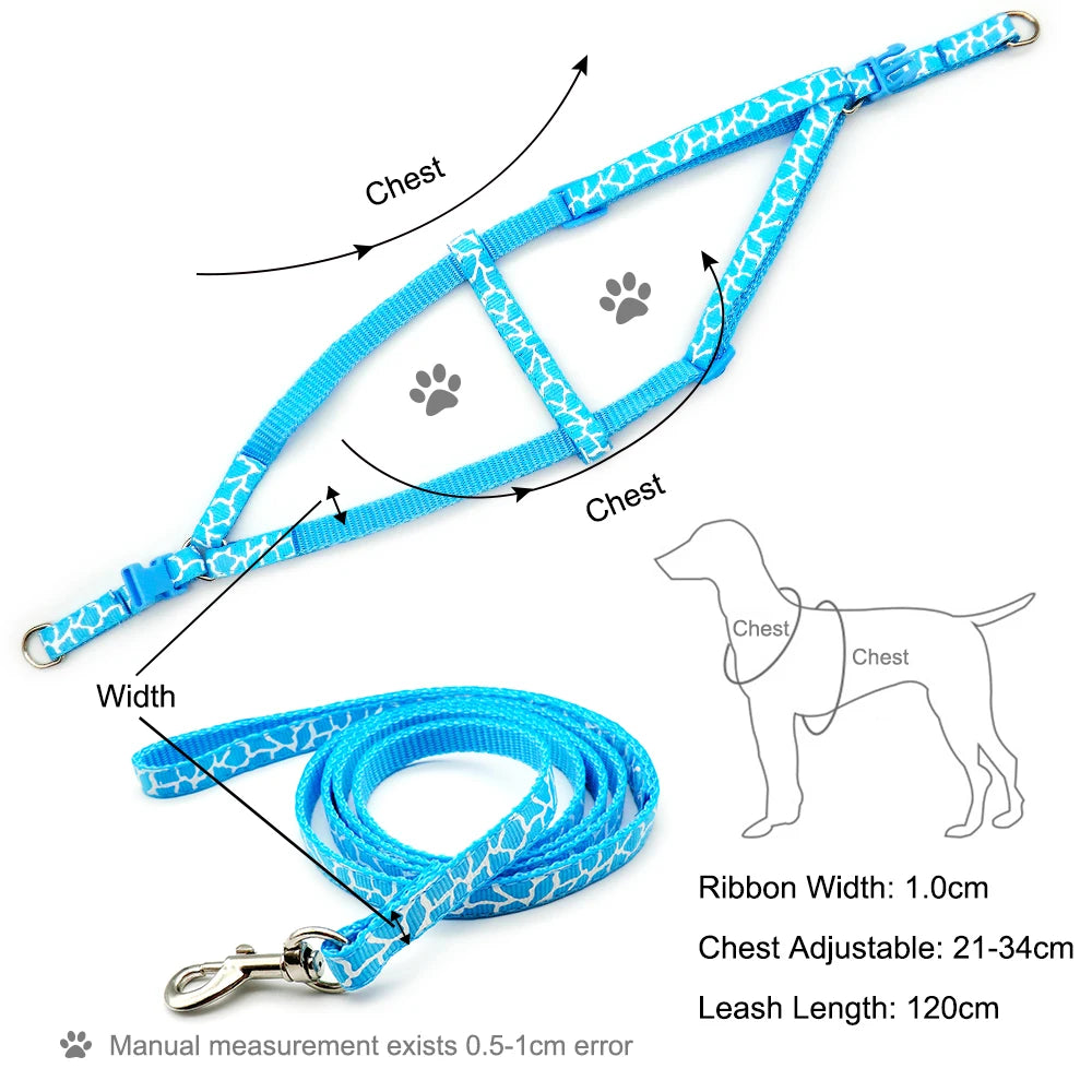 24Sets Cartoon Print Pet Dog Harness Cute Cartoon No Pull Puppy Cat Adjustable Cat Dog Leash Vest Running Leash Strap WalkBelt