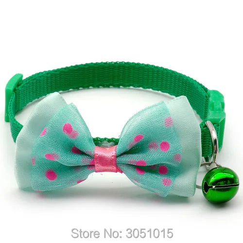 wholesale 100Pcs Adjustable Polyester Dog Collar Pet Cat Collar with Bowknot Bell Pendant Necklace Collar for Small Dog and Cat