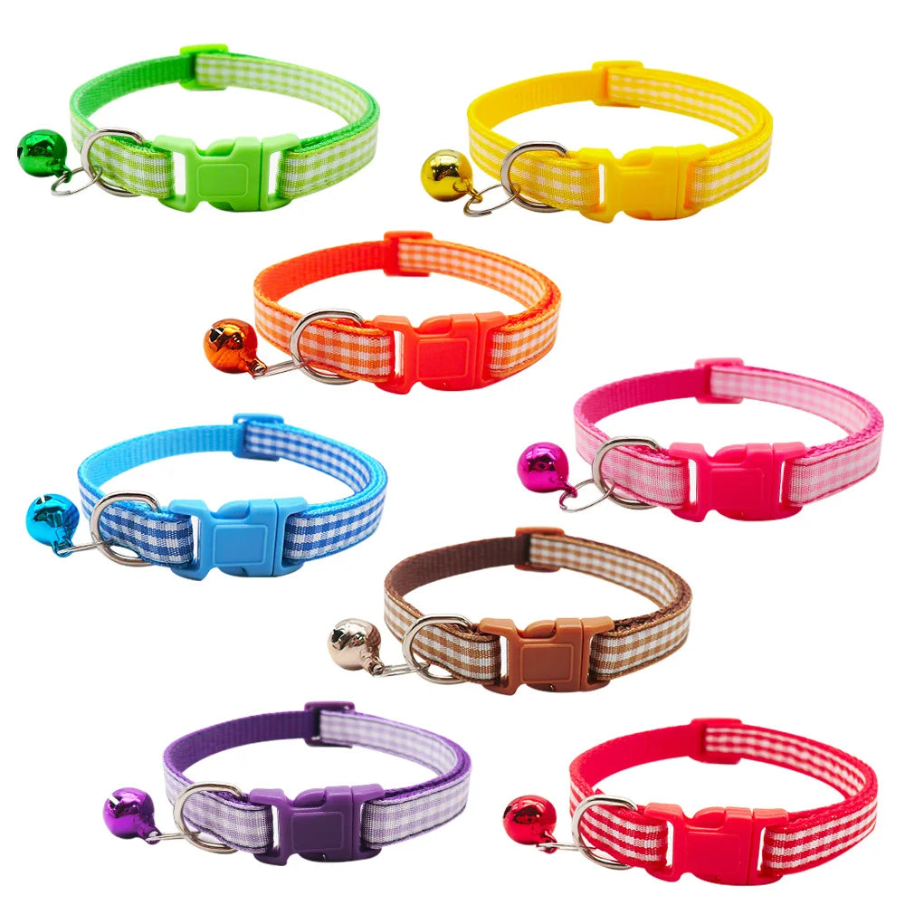 100PCS Dog collar Pet Adjustable Fashion Checkered Bell Collar For Cats And Small Dog Collars Teddy Pomeranian Outdoor Product