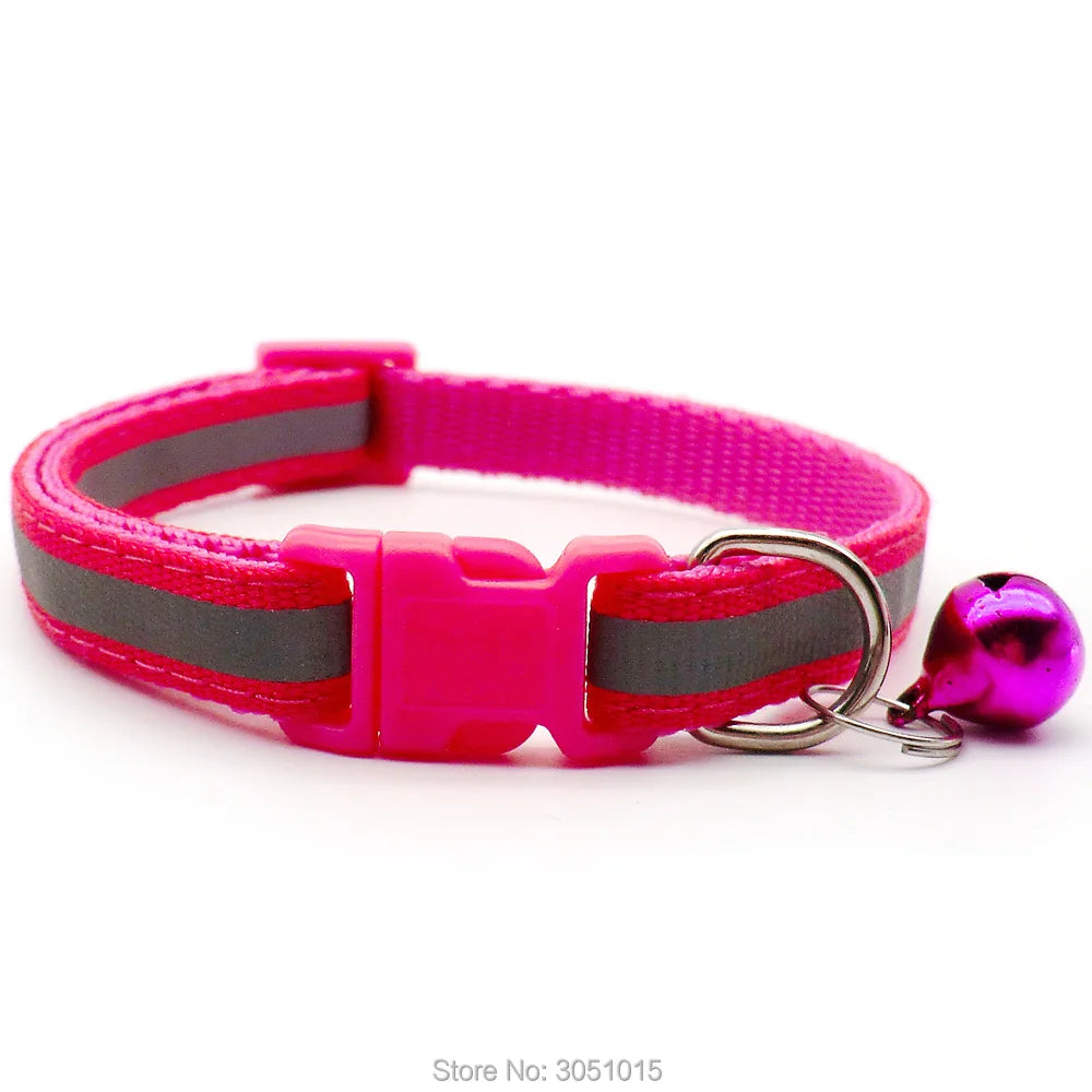 Wholesale 100Pcs Reflective Puppy Cat Collar Adjustable Lovely Dog Collars Pets Collars Dog Tag with Bells Pet Supplies