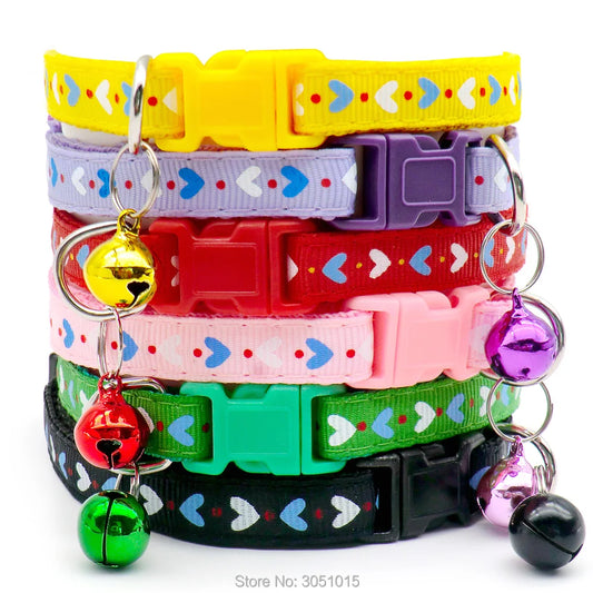 Wholesale 100 Pcs Collars with Bell Pet Cute heart Collars For Dog Cat Puppy Charm Adjustable Lovely Collars New Buckle