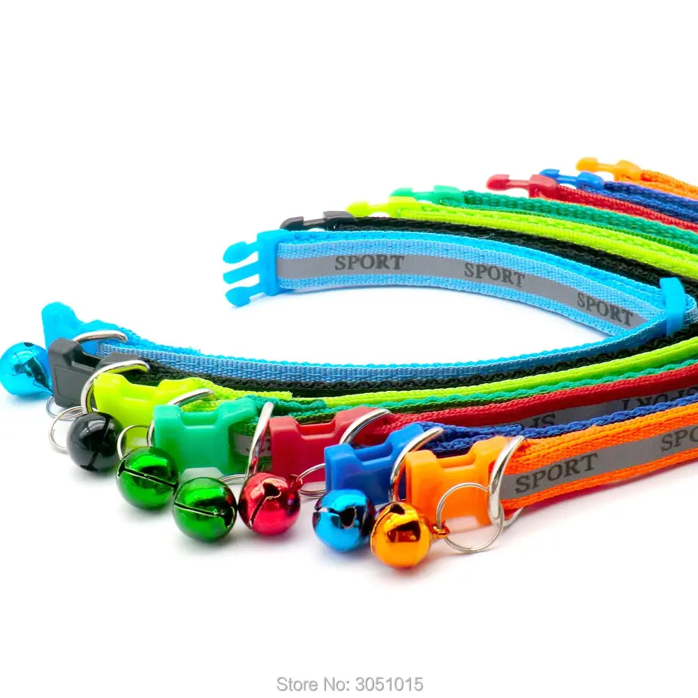 Wholesale 100 Pcs Sport Adjustable Reflective Collar With Bell Buckle Collars For Cat Puppy Pet Supplies Cat Dog Accessories