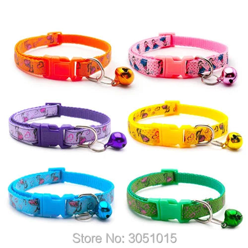 Wholesale 100X Delicate Girl Casual Nylon Dog Collar Neck Strap Fashion Adjustable Bell Pet Dog Collar Basic Halter Harnesses