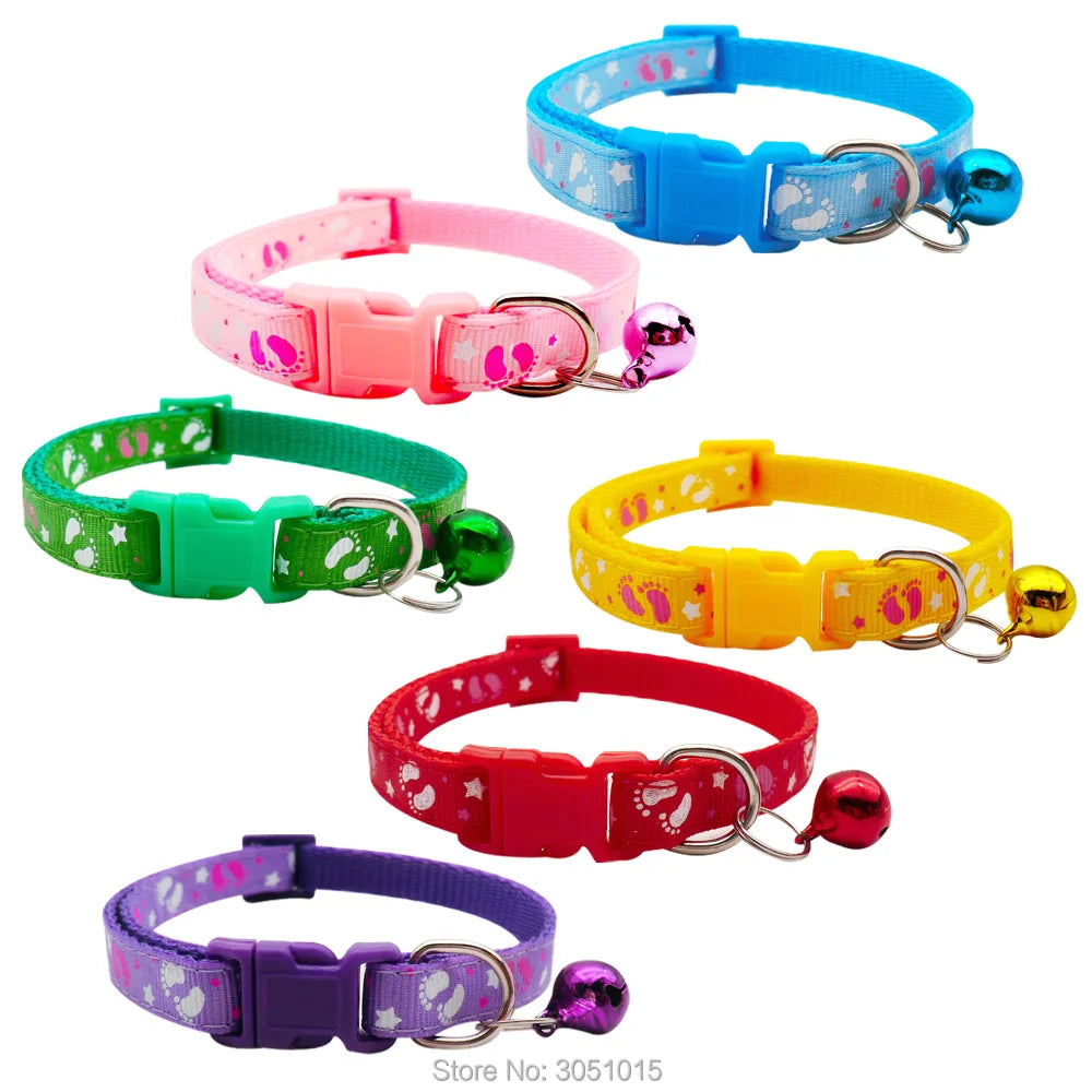 Wholesale 100 Pcs Cute  Footprint Dog Collar Necklace Buckle Adjuatable Cat Dogs Collars Puppy Collar With Bell Pet Supplies