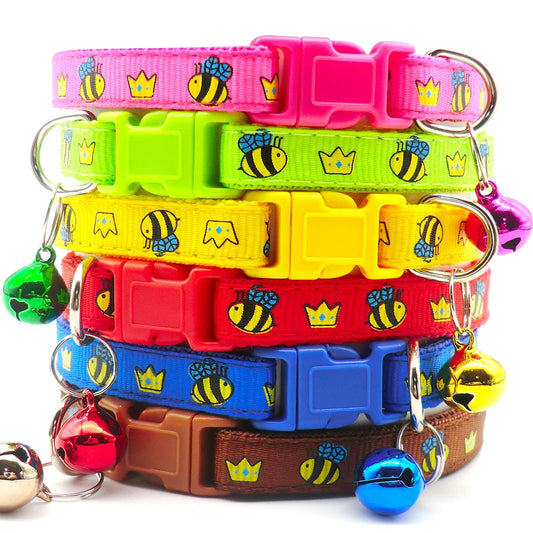 100pcs Colorful Cat Necklace Animal print Cat Collar With Bell Adjustable Buckle Collar Cat Pet Supplies Cat Puppy Pet Supply