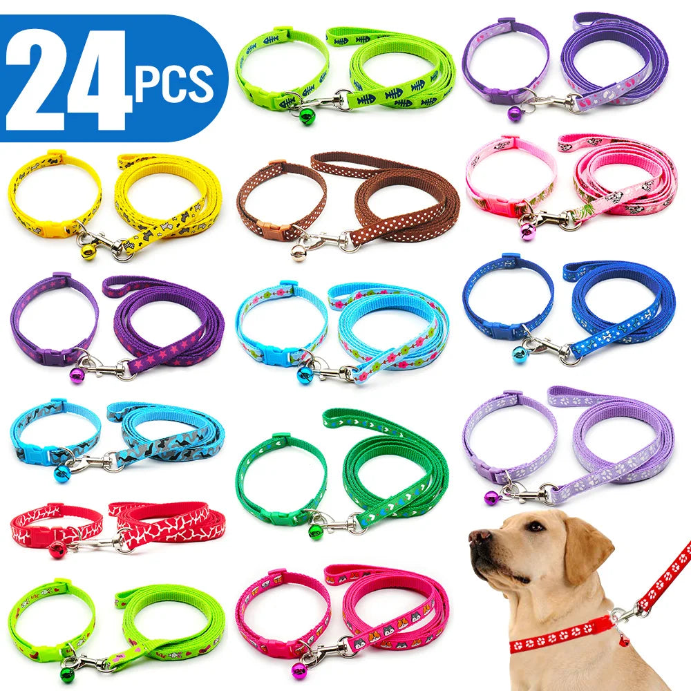 24Sets Dog Cat Leash Adjustable Leashes Collar Puppy Outdoor Walking Chihuahua Terier Schnauzer Outdoor Traction Rope General