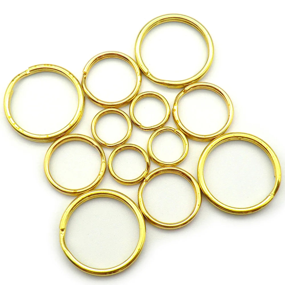 100pcs 10mm 15mm 20mm Golden Copper Keychain Small Pet Dog ID Tag Collar Accessories Cats Dog Name Plate Round Split Ring Key