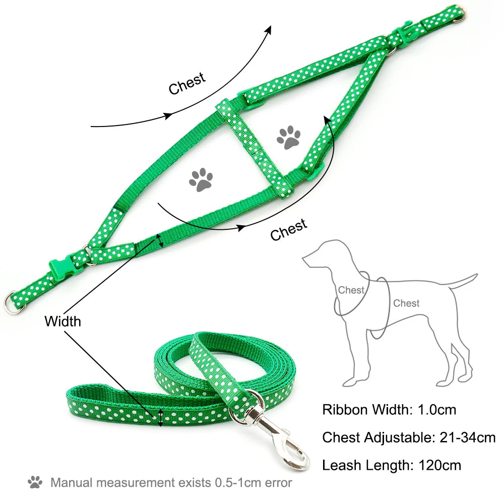 24 pcs/lot Dog Cat Collar Leash Pet Collar Lead for Puppy Small Pet Outdoor Walking Dots printing Chihuahua Terier Schnauzer