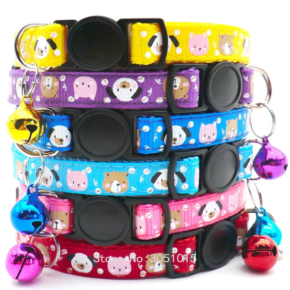 100pcs Cloth Lovely Collar With Bells Cute Cartoon Pattern Collar For Dogs Cats Decor Durable Pet Supplies Dog ID Accessories