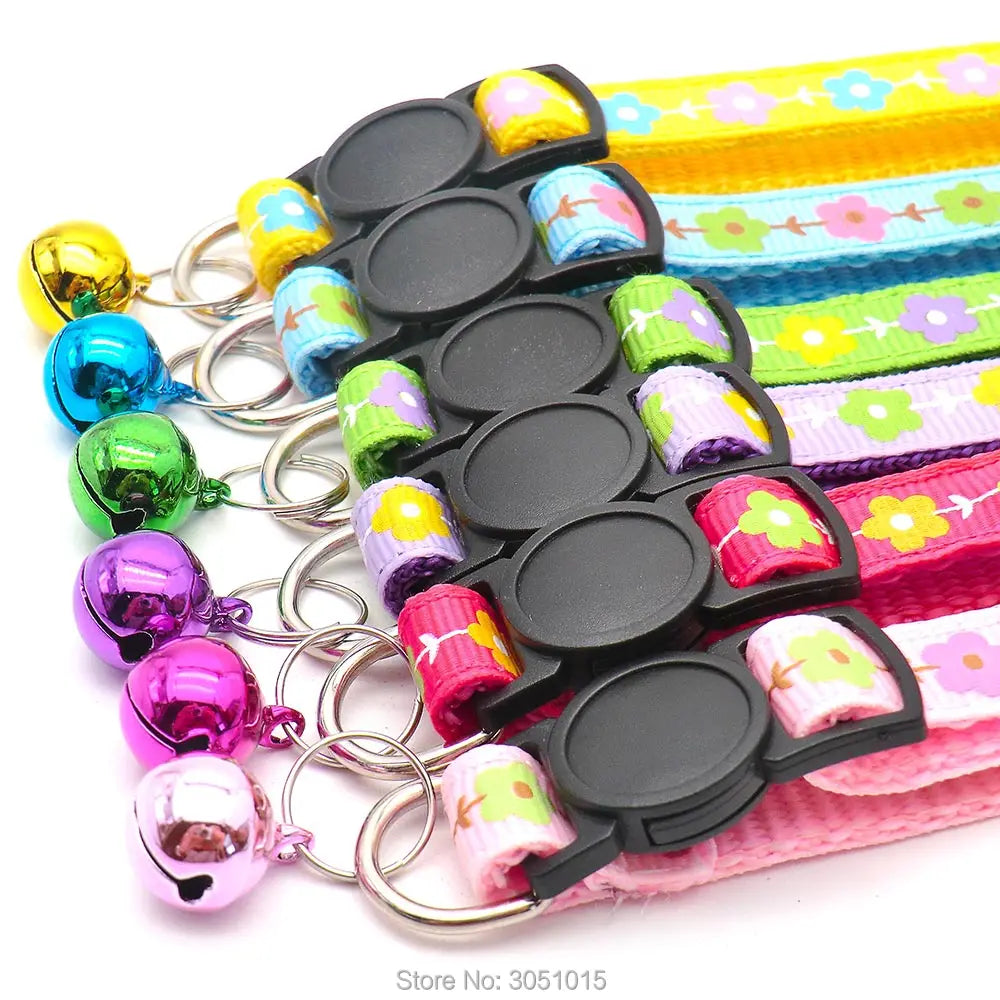 24Pcs Safety Button Cat Collar Safety Breakaway Small Dog Cute Nylon Adjustable Collar with bell for Puppy Kittens Necklace