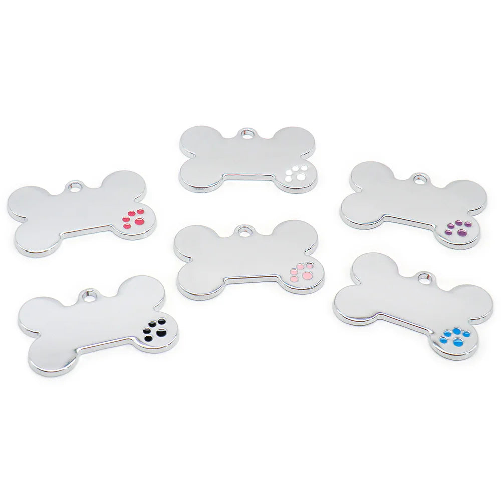 20Pcs DOG ID TAG Bone Paw Shape Charms Dog Bone Tag Dogs NamePlate Silver Pendants DIY Making Laser engraving Findings Jewelry