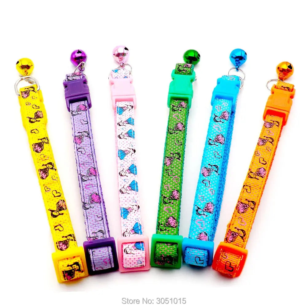 Wholesale 100X Delicate Girl Casual Nylon Dog Collar Neck Strap Fashion Adjustable Bell Pet Dog Collar Basic Halter Harnesses