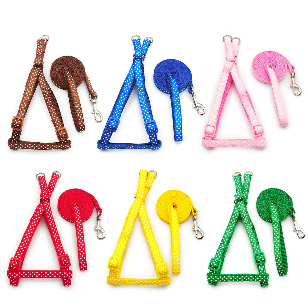 24 pcs/lot Dog Cat Collar Leash Pet Collar Lead for Puppy Small Pet Outdoor Walking Dots printing Chihuahua Terier Schnauzer