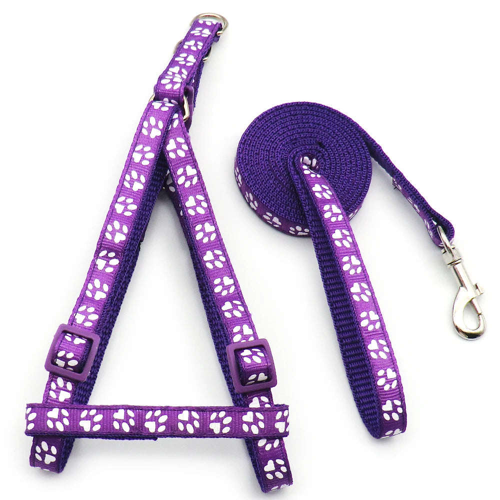 24Sets Adjustable Pet Dog Colorful Harness Set Dog Leashes Printed Paw Dog Cat Lead Leash Training Walking Pet Supplies Walking