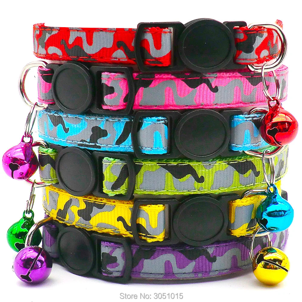 100pcs Camouflage Pet Cat Collar Military style Print Bell Collar Adjustable Decomposable Collar for Cats Puppy id Neck Strap